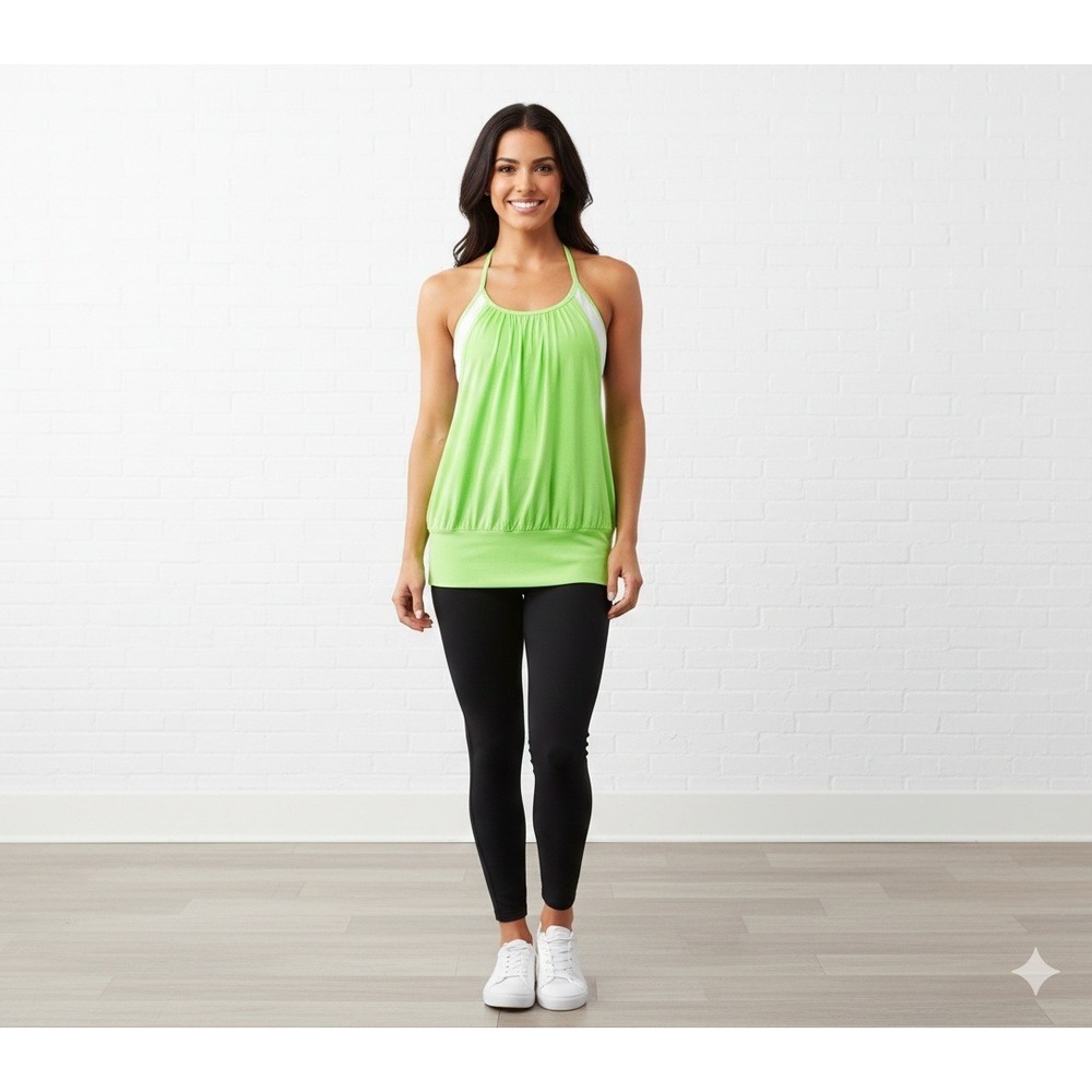 Lululemon Athletica Women's Green Ruched Tank Top Built in Bra Activewear Size M